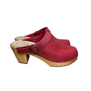 TESSA CLOGS Traditional Heel Anna Strap Solid Red 
Leather Clogs Women’s Sz  37